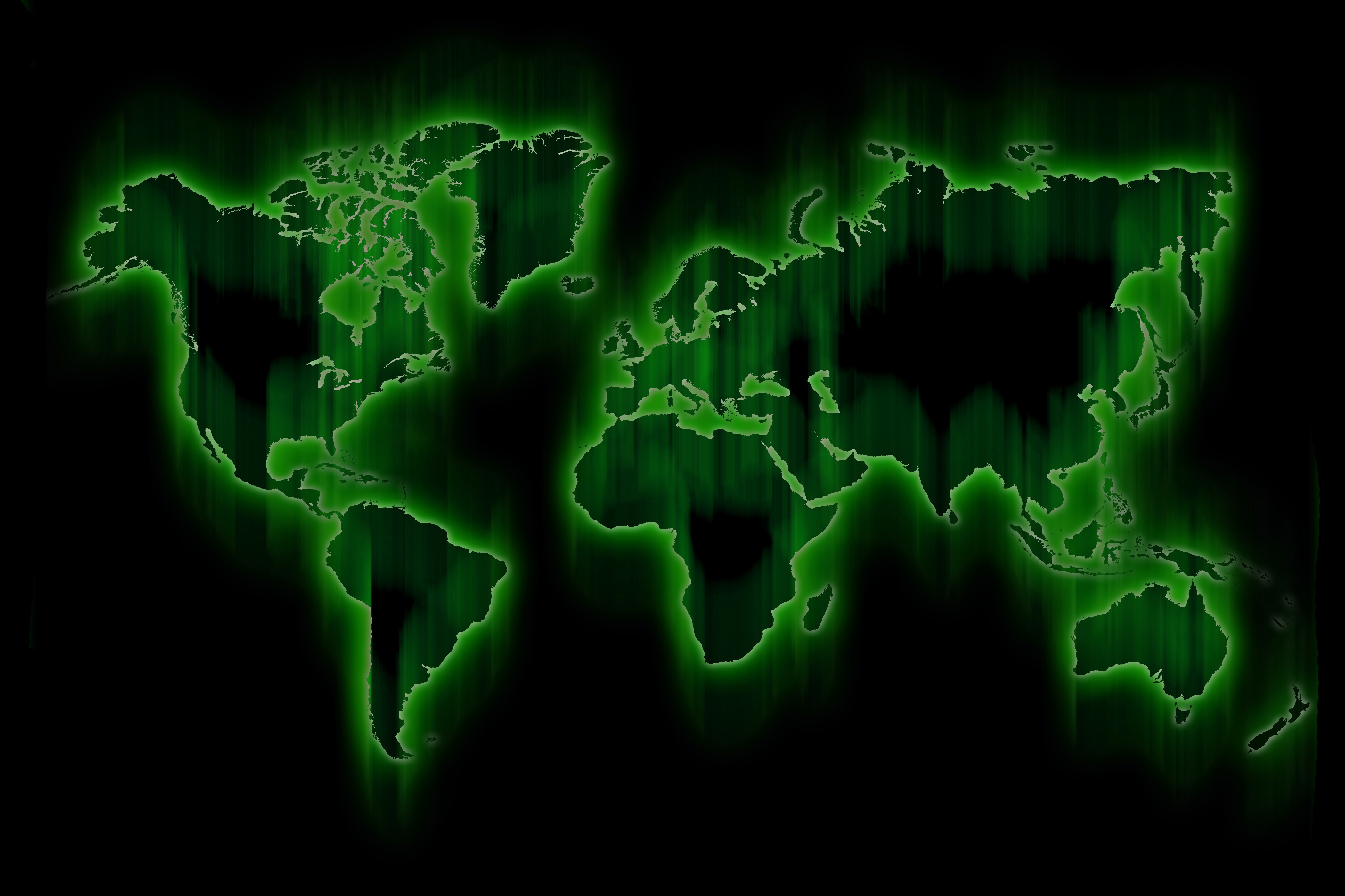 world map with green glowing edges