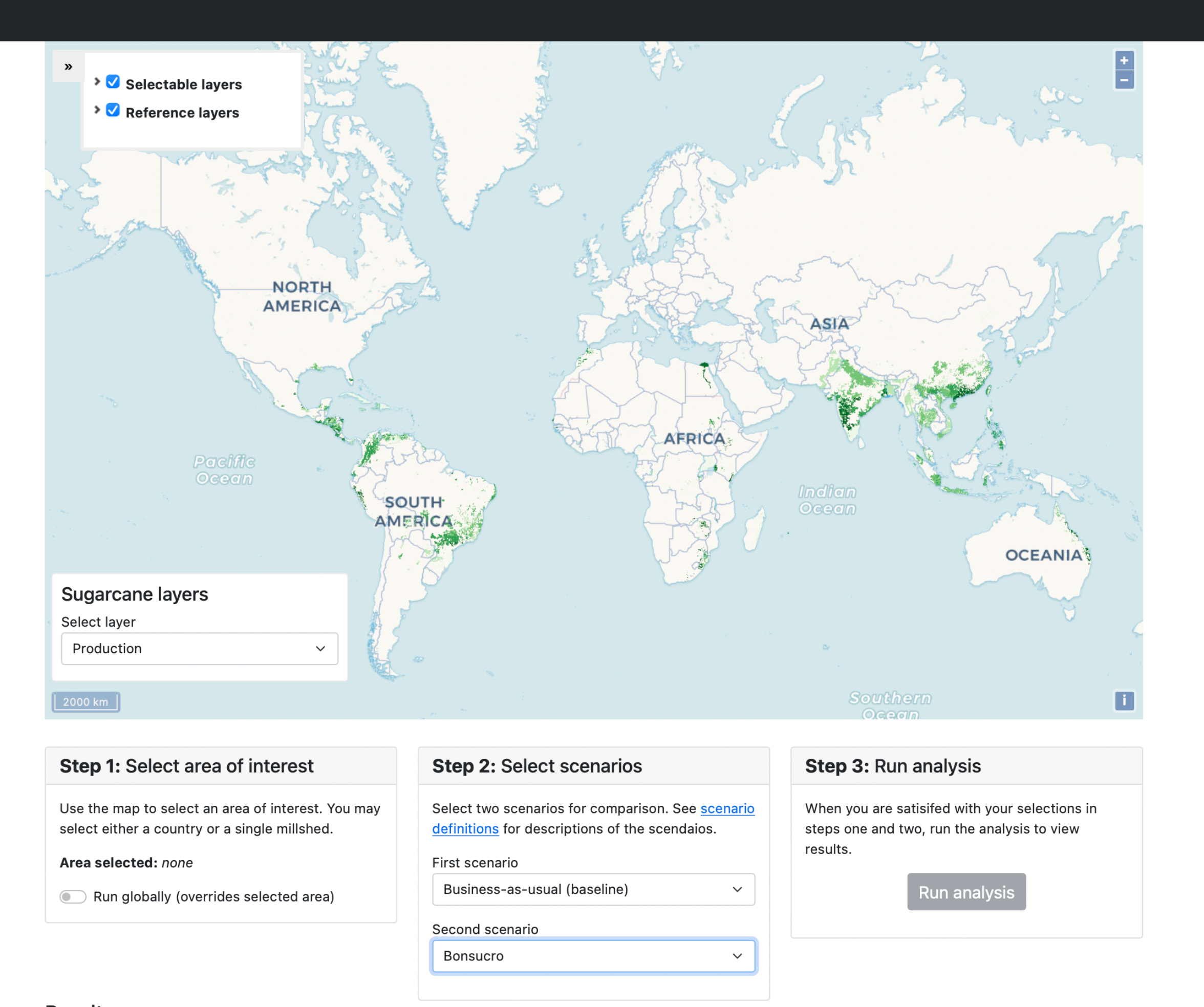 screenshot of SCOPE tool user interface showing world map