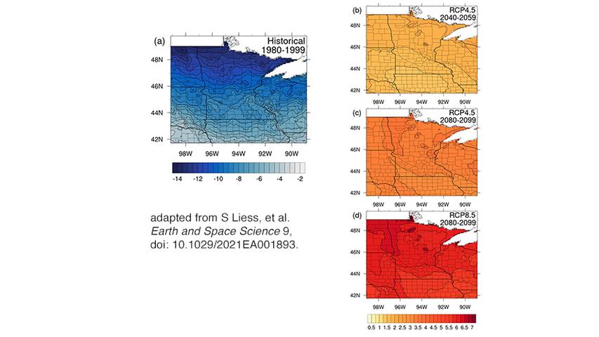 graphics showing changes in winter temperatures in Minnesota